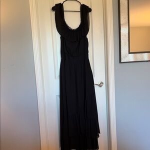 White House Black Market Ruffled Black Maxi Dress